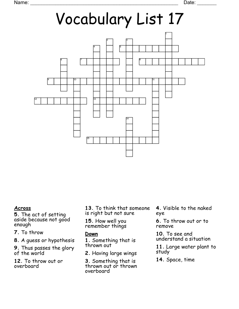 Vocabulary List 17 Crossword