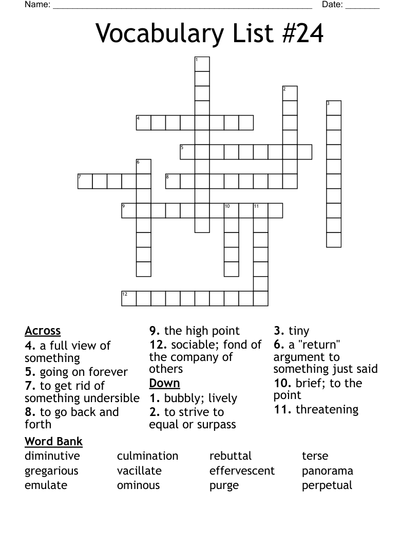 Vocabulary List #24 Crossword