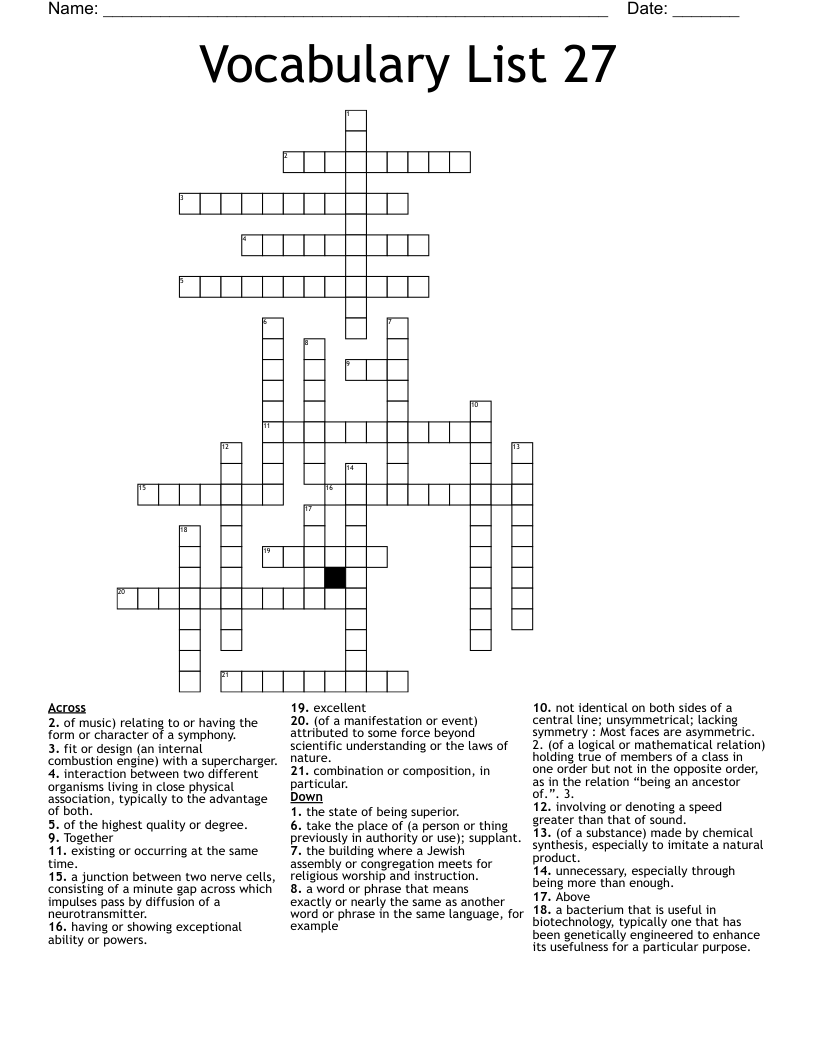 Vocabulary List 27 Crossword