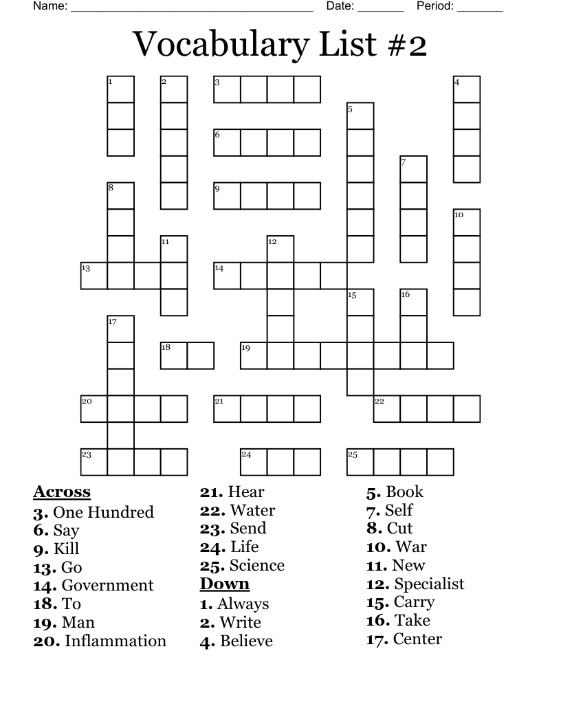 Vocabulary List #2 Crossword