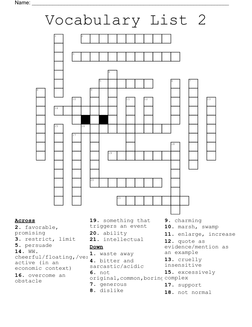 Vocabulary List 2  Crossword