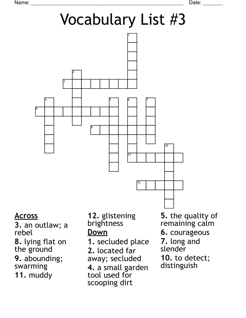 Vocabulary List #3 Crossword