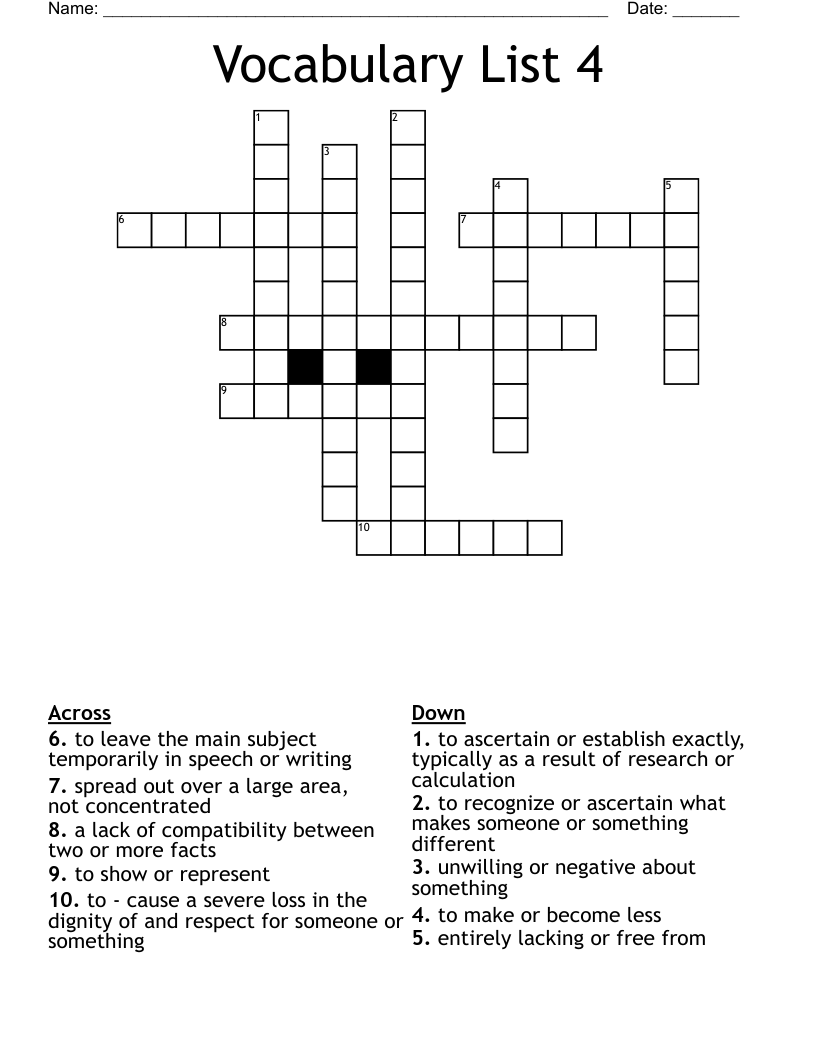 Vocabulary List 4 Crossword