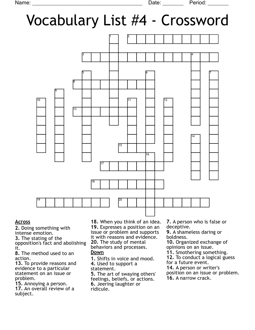 Vocabulary List #4 - Crossword