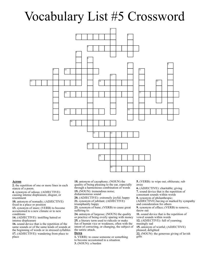 Vocabulary List #5 Crossword 