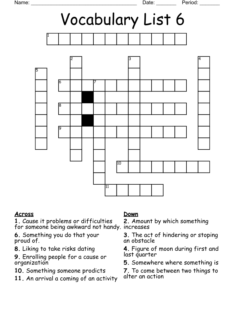 Vocabulary List 6 Crossword
