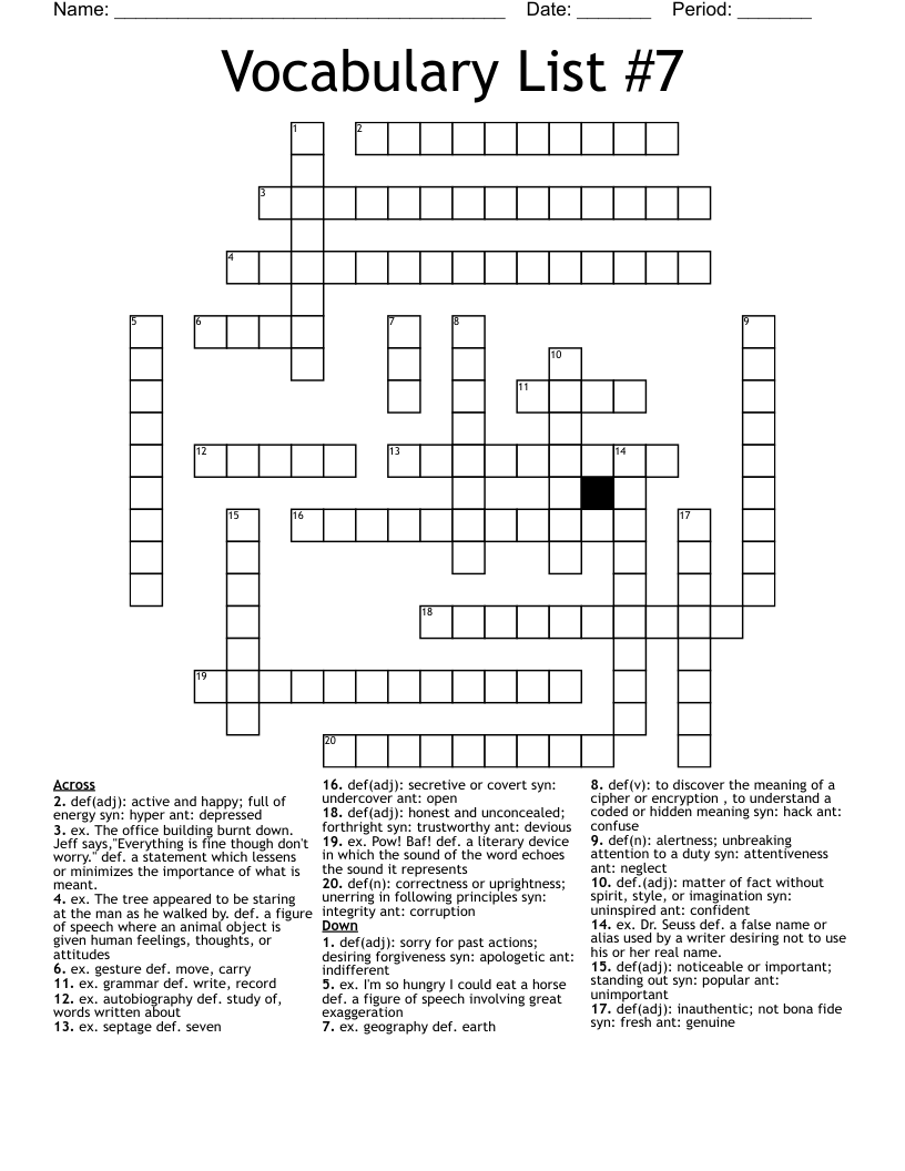 Vocabulary List #7 Crossword
