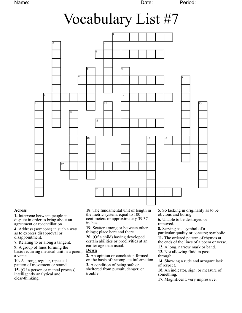 Vocabulary List #7 Crossword