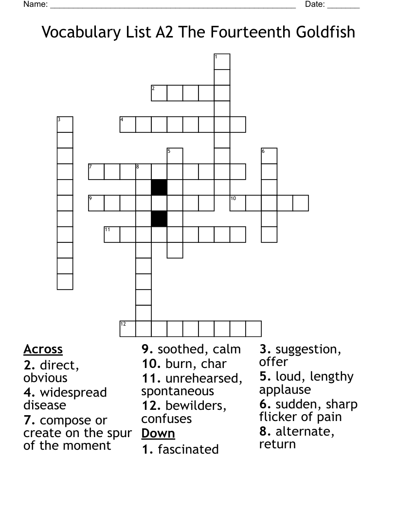 Vocabulary List A2 The Fourteenth Goldfish Crossword