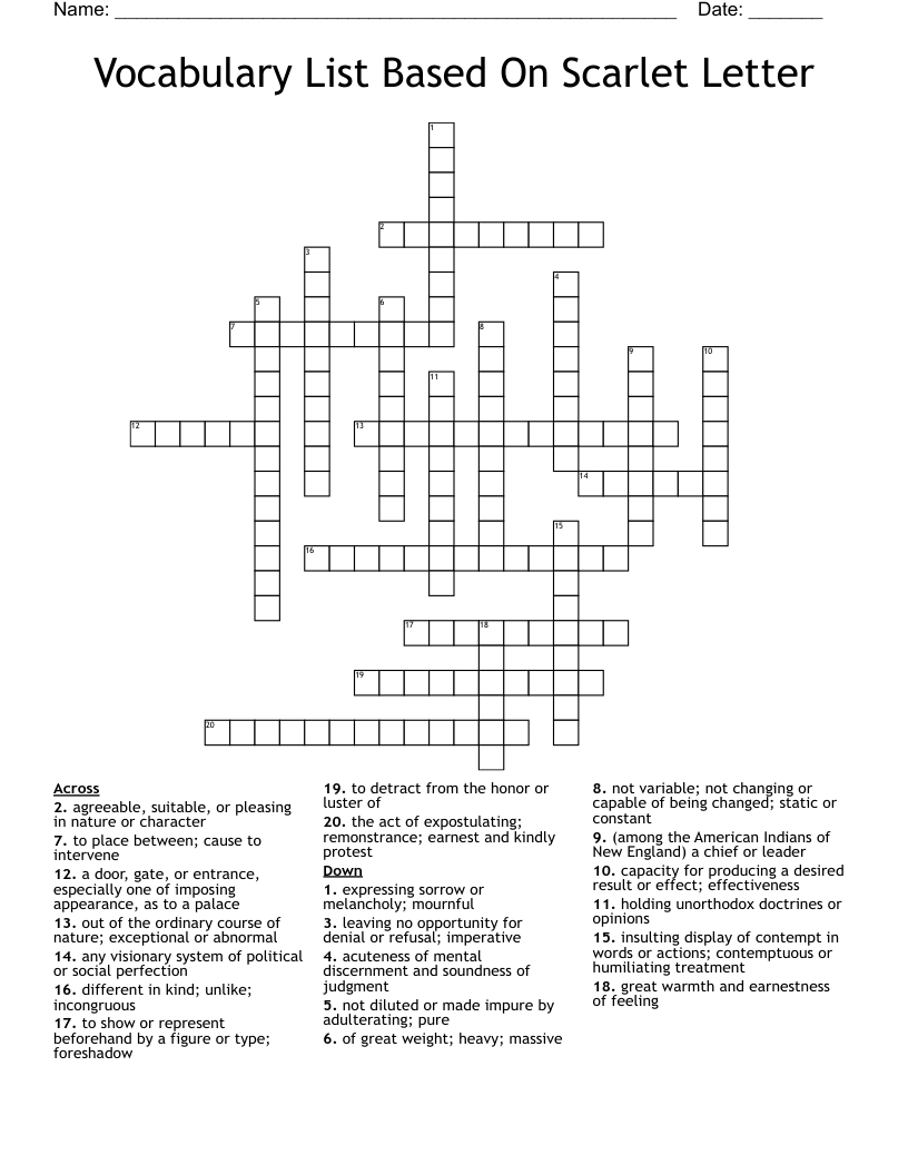 Vocabulary List Based On Scarlet Letter Crossword