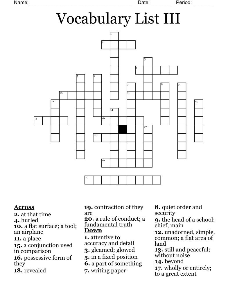 Vocabulary List III Crossword