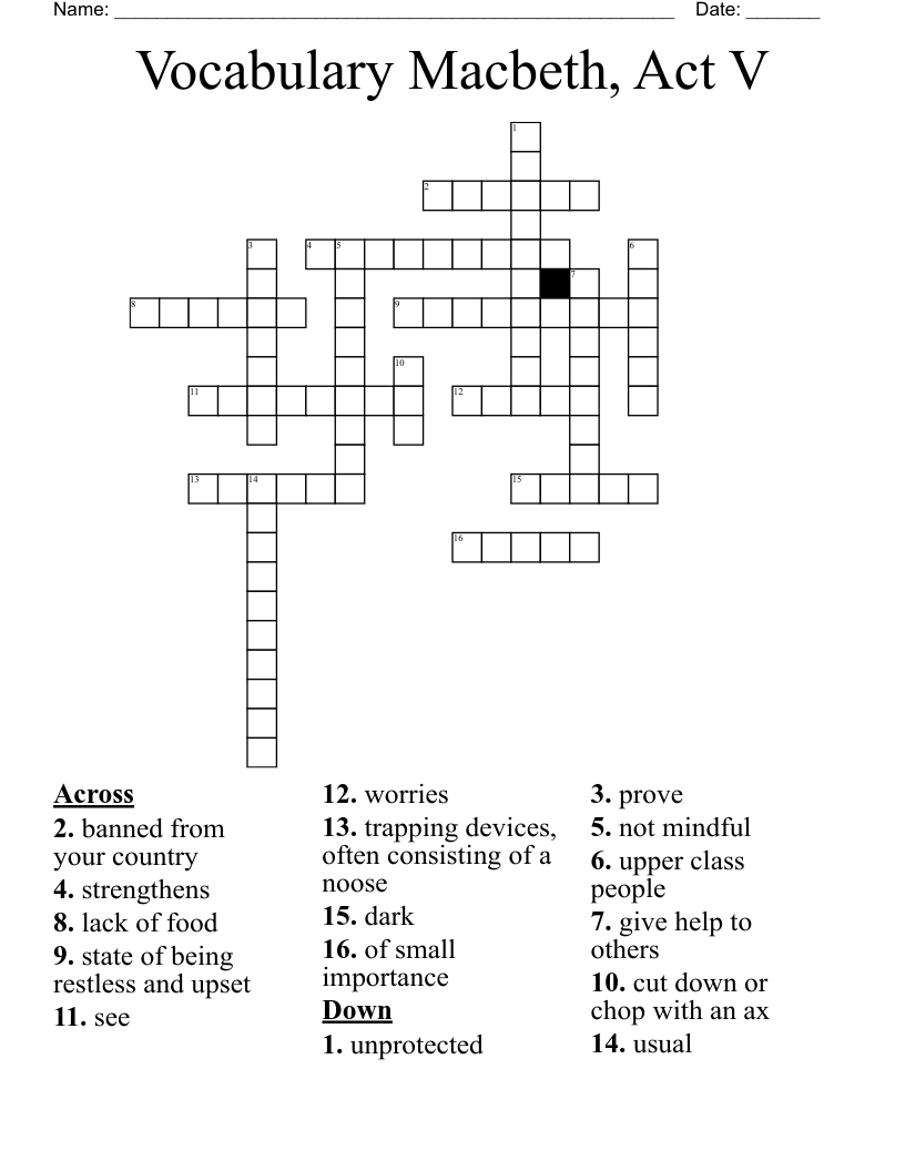 Vocabulary Macbeth, Act V Crossword
