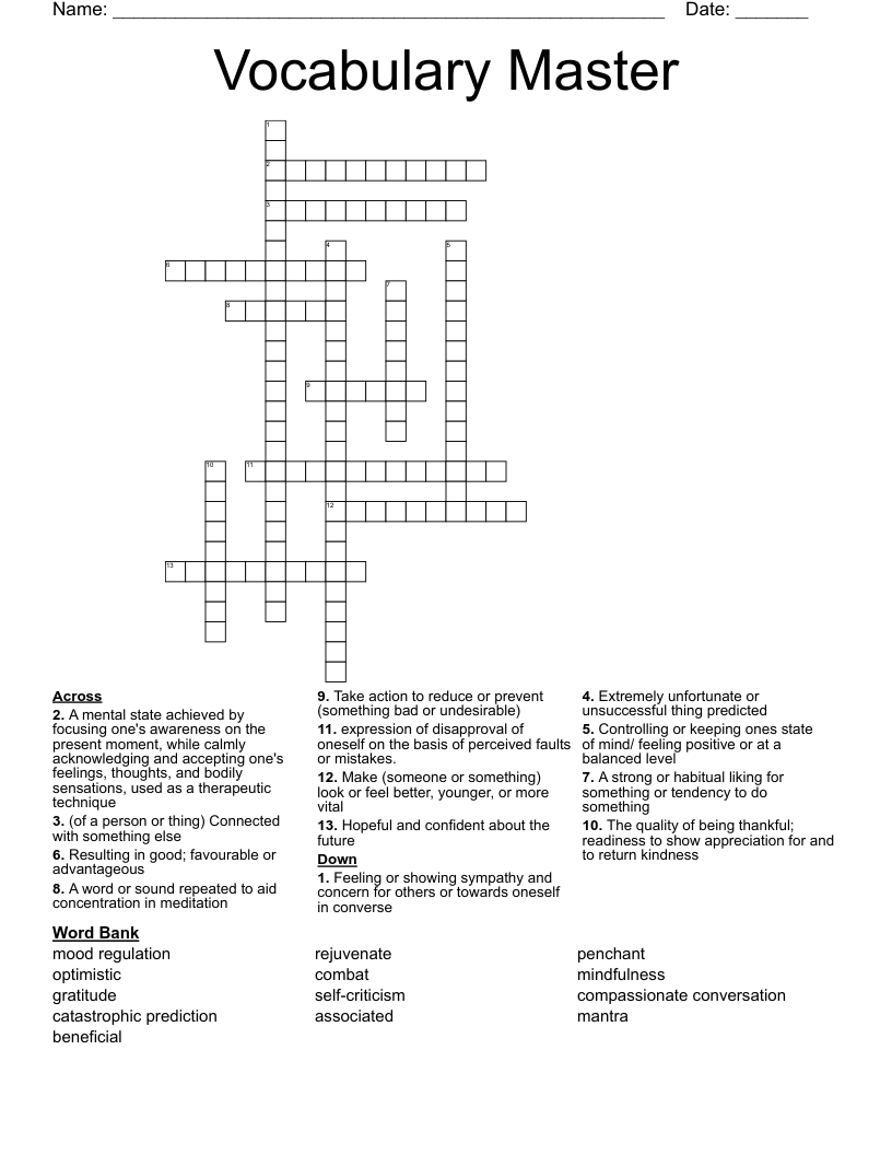 Vocabulary Master Crossword