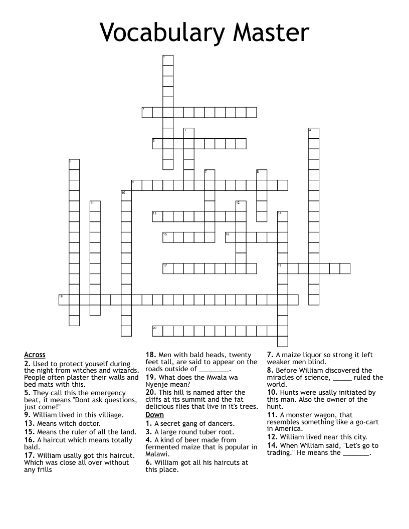 Vocabulary Master Crossword