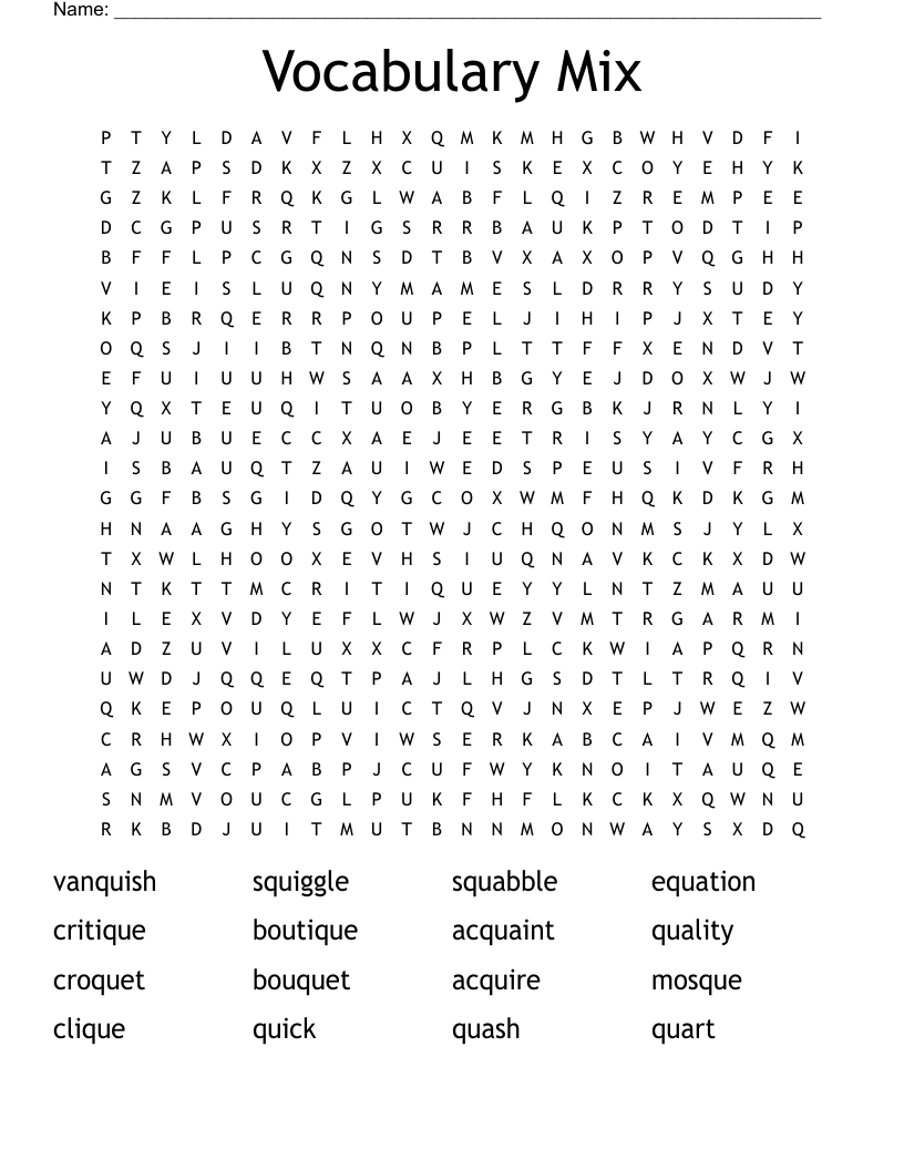 Vocabulary Mix Word Search