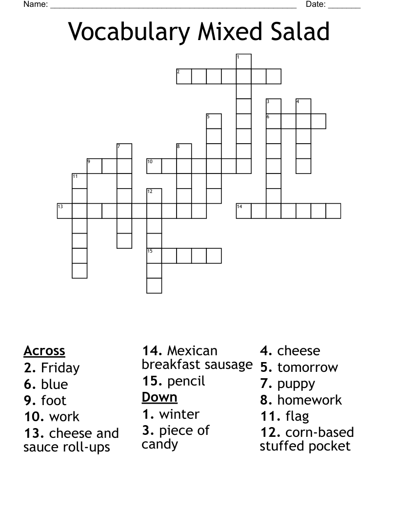 Vocabulary Mixed Salad Crossword