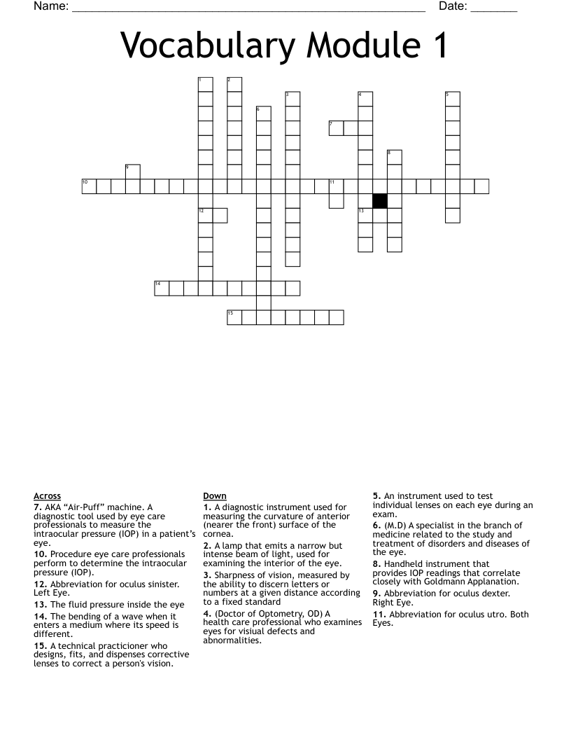 Vocabulary Module 1 Crossword