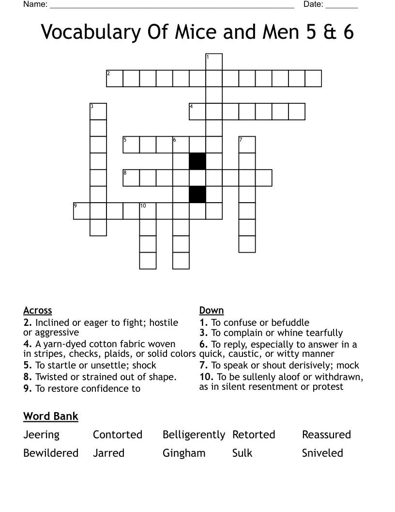 Vocabulary Of Mice and Men 5 & 6 Crossword