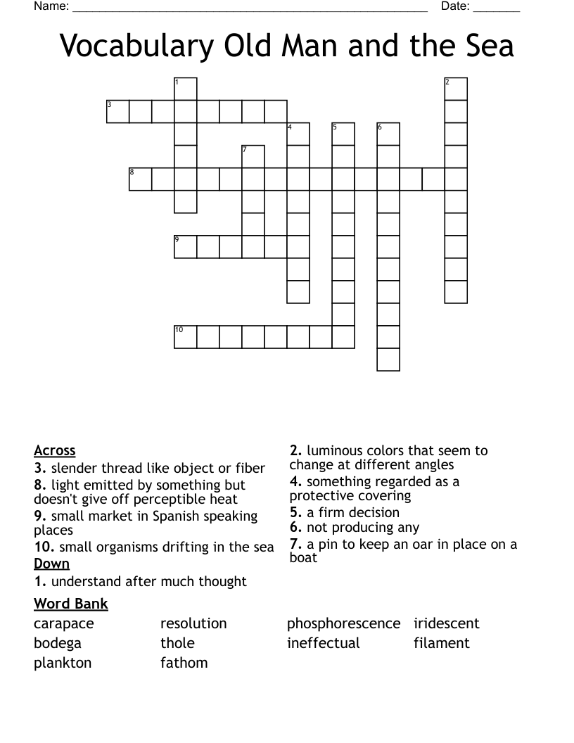 Vocabulary Old Man and the Sea Crossword