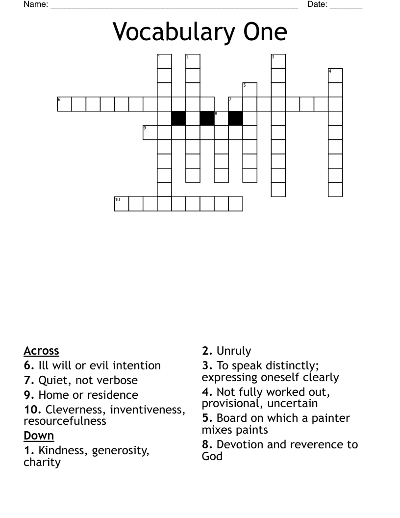 Vocabulary One Crossword