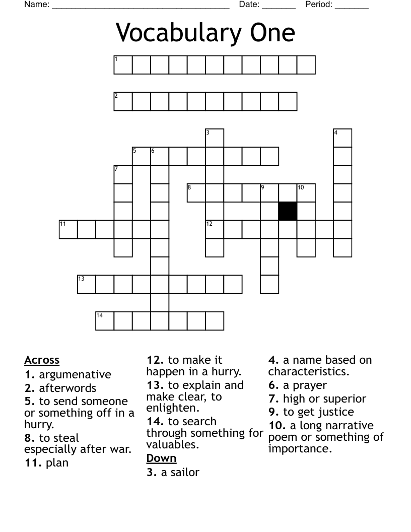 Vocabulary One   Crossword