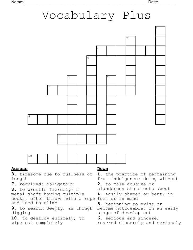 Vocabulary Plus  Crossword