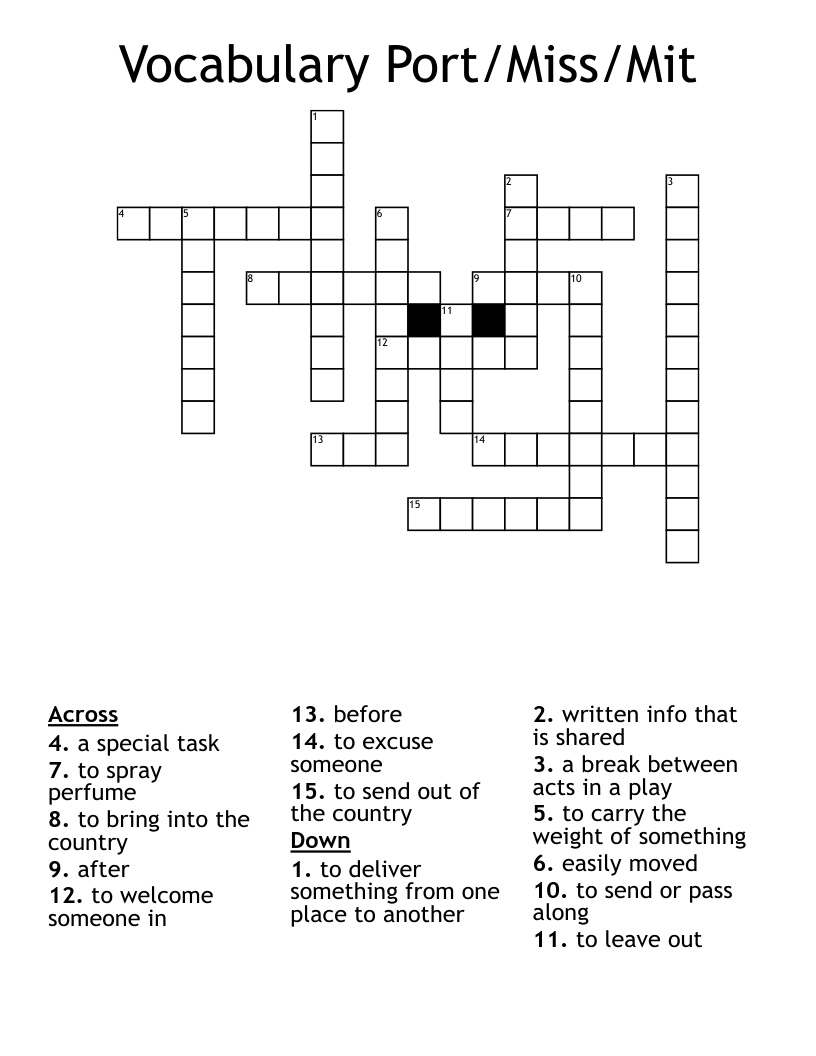 Vocabulary Port/Miss/Mit Crossword