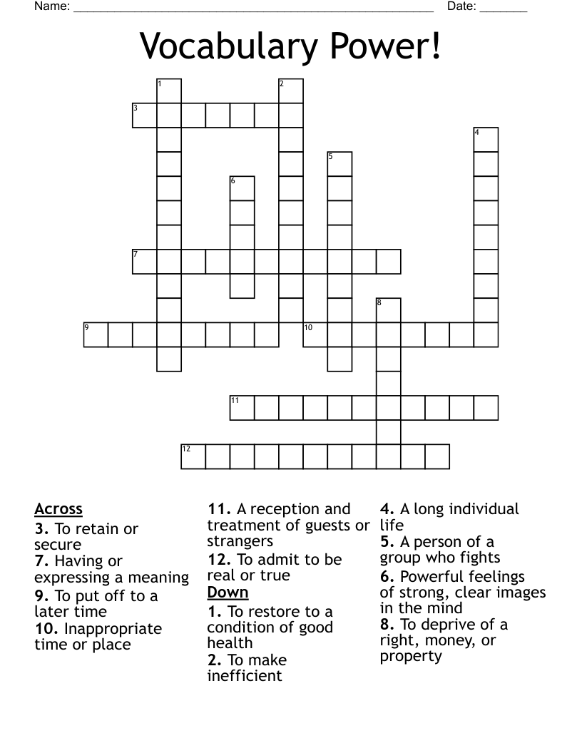 Vocabulary Power! Crossword