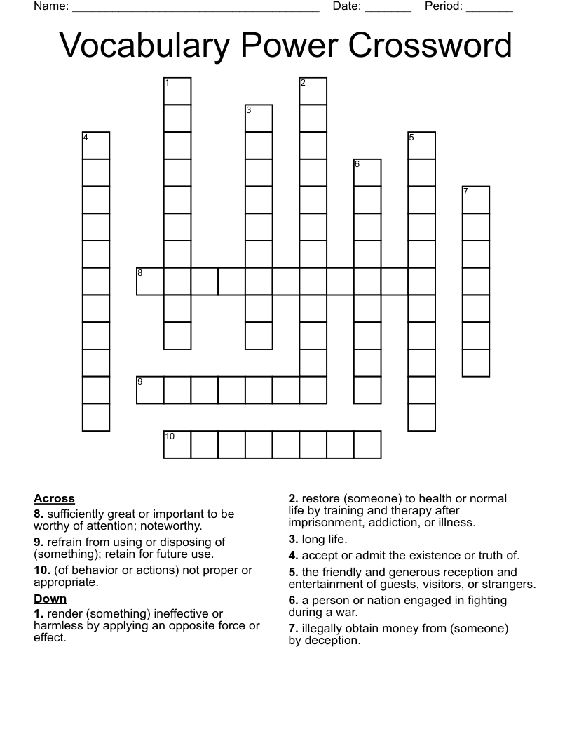 Vocabulary Power Crossword