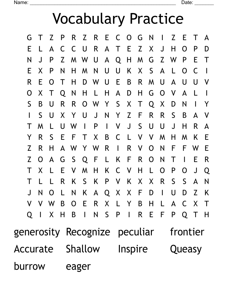Vocabulary Practice Word Search