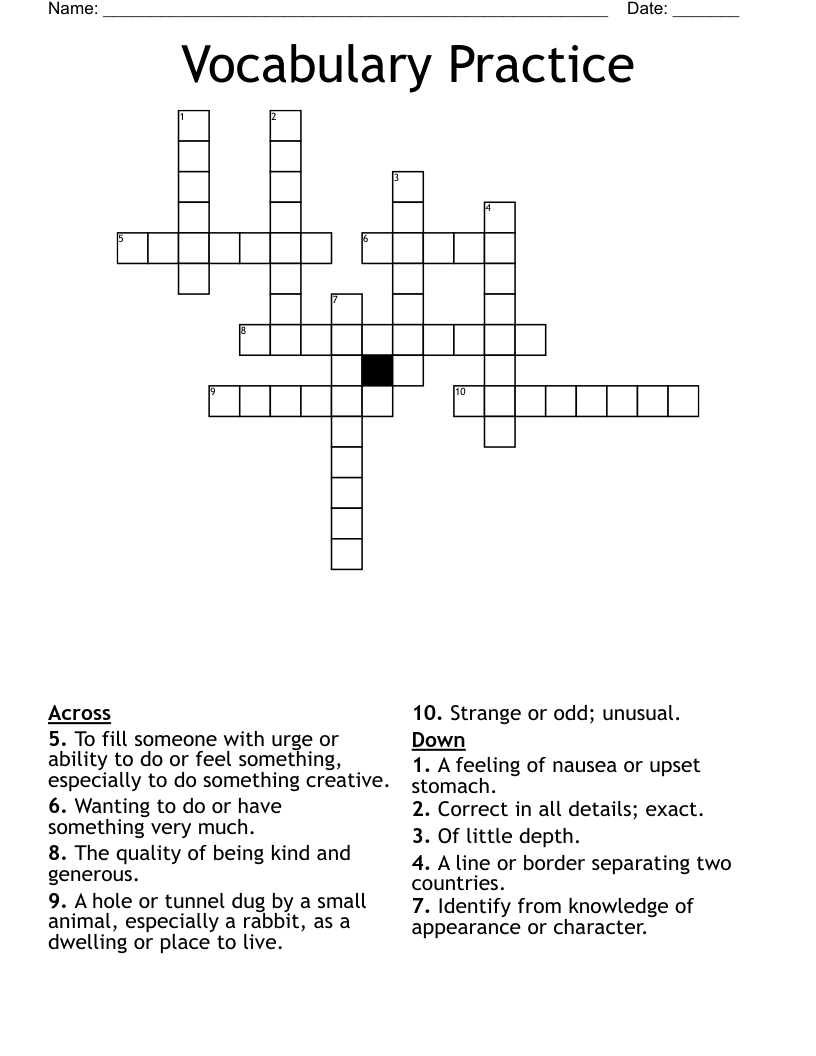Vocabulary Practice Crossword