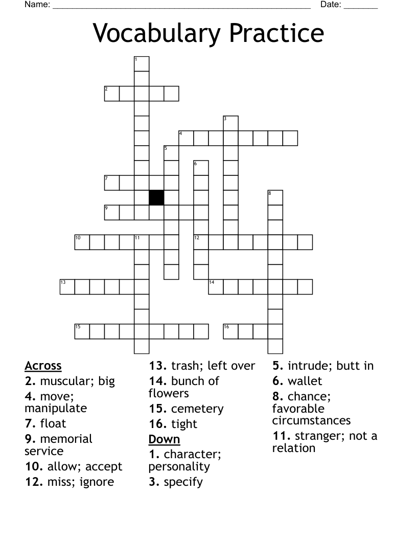 Vocabulary Practice Crossword
