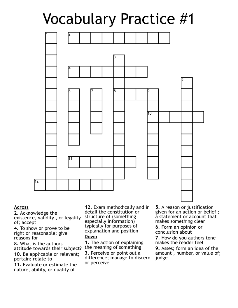Vocabulary Practice #1 Crossword