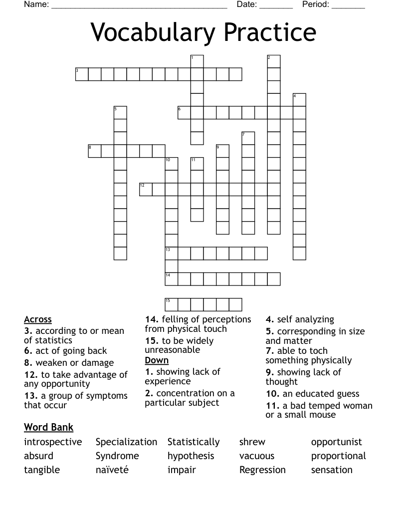 Vocabulary Practice Crossword