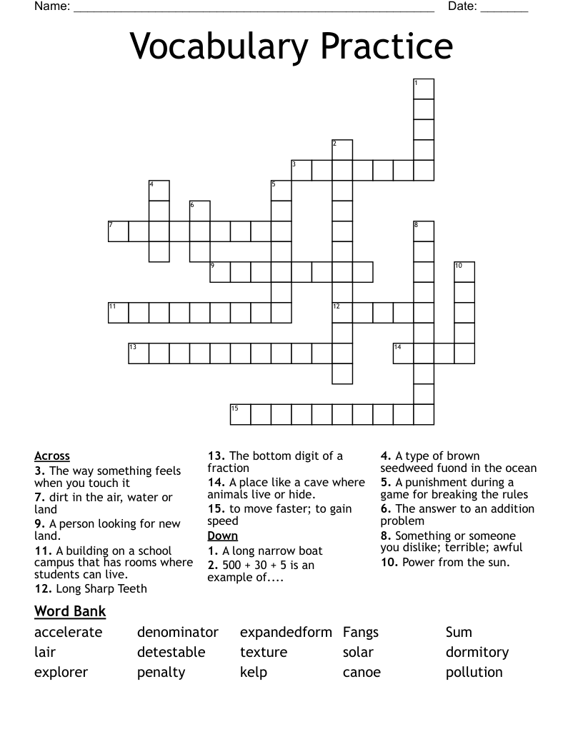 Vocabulary Practice Crossword
