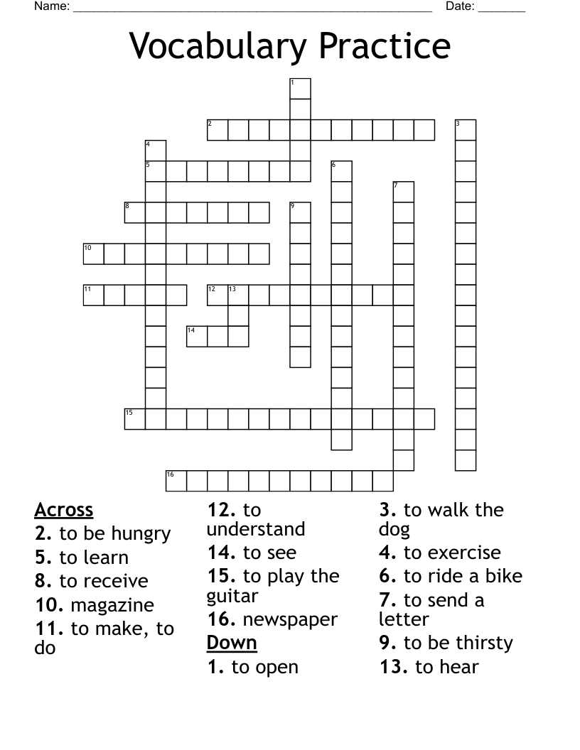 Vocabulary Practice  Crossword