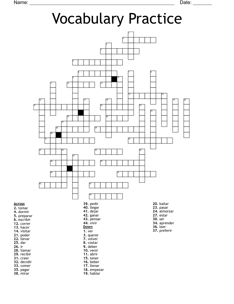 Vocabulary Practice  Crossword