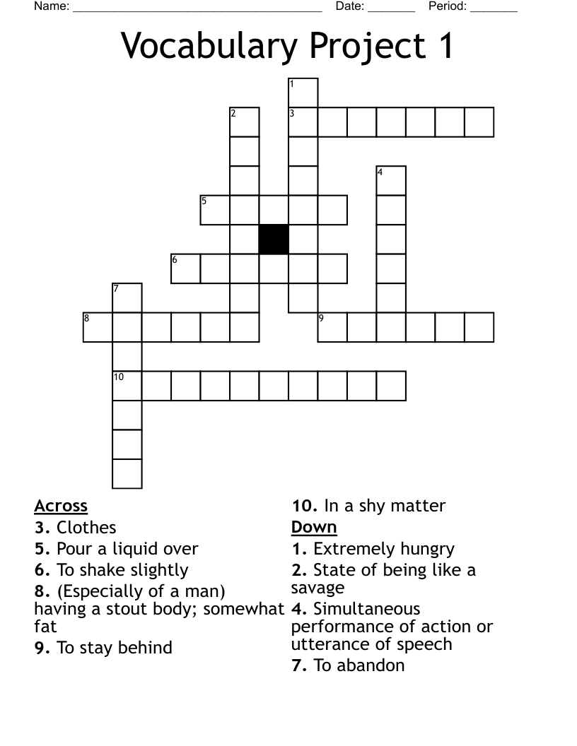 Vocabulary Project 1 Crossword