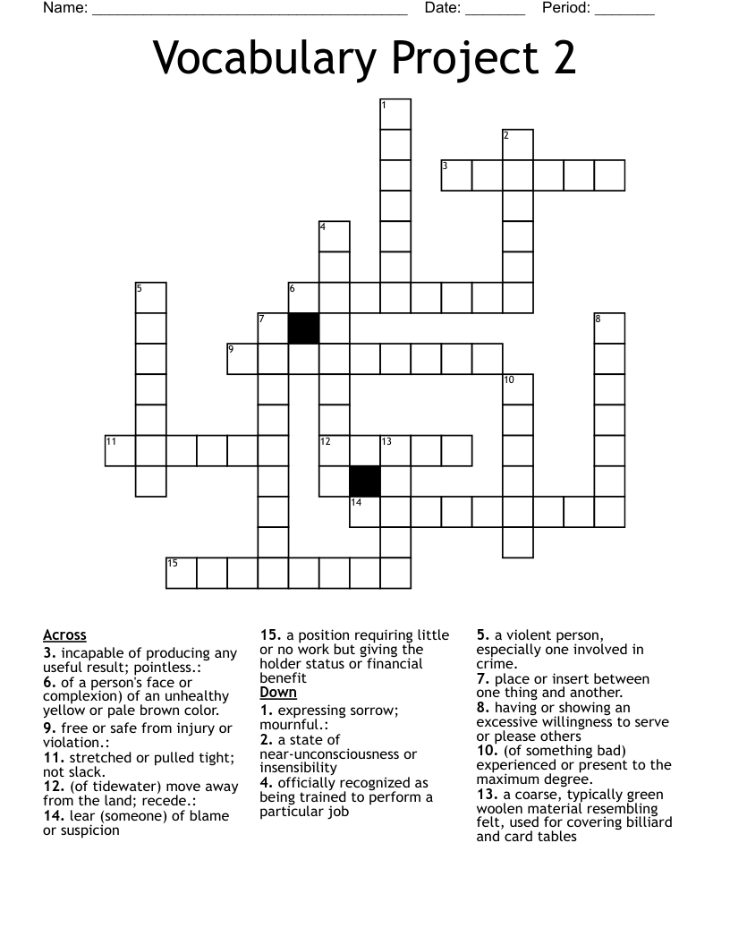 Vocabulary Project 2 Crossword