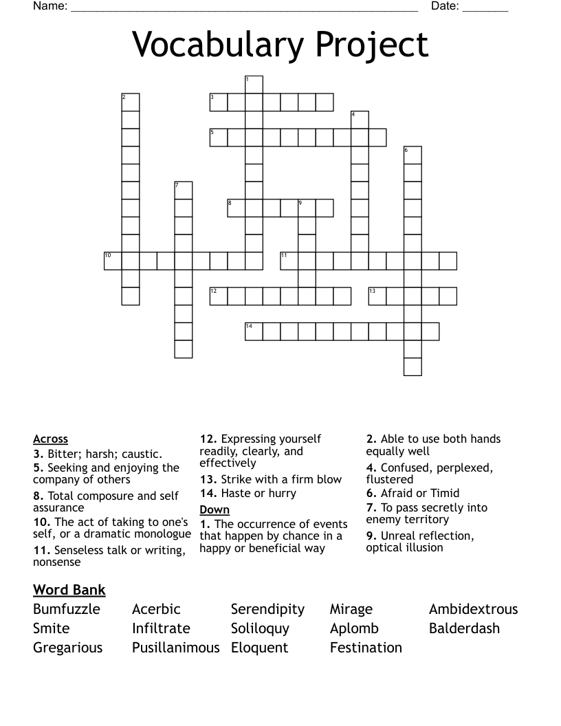 Vocabulary Project Crossword