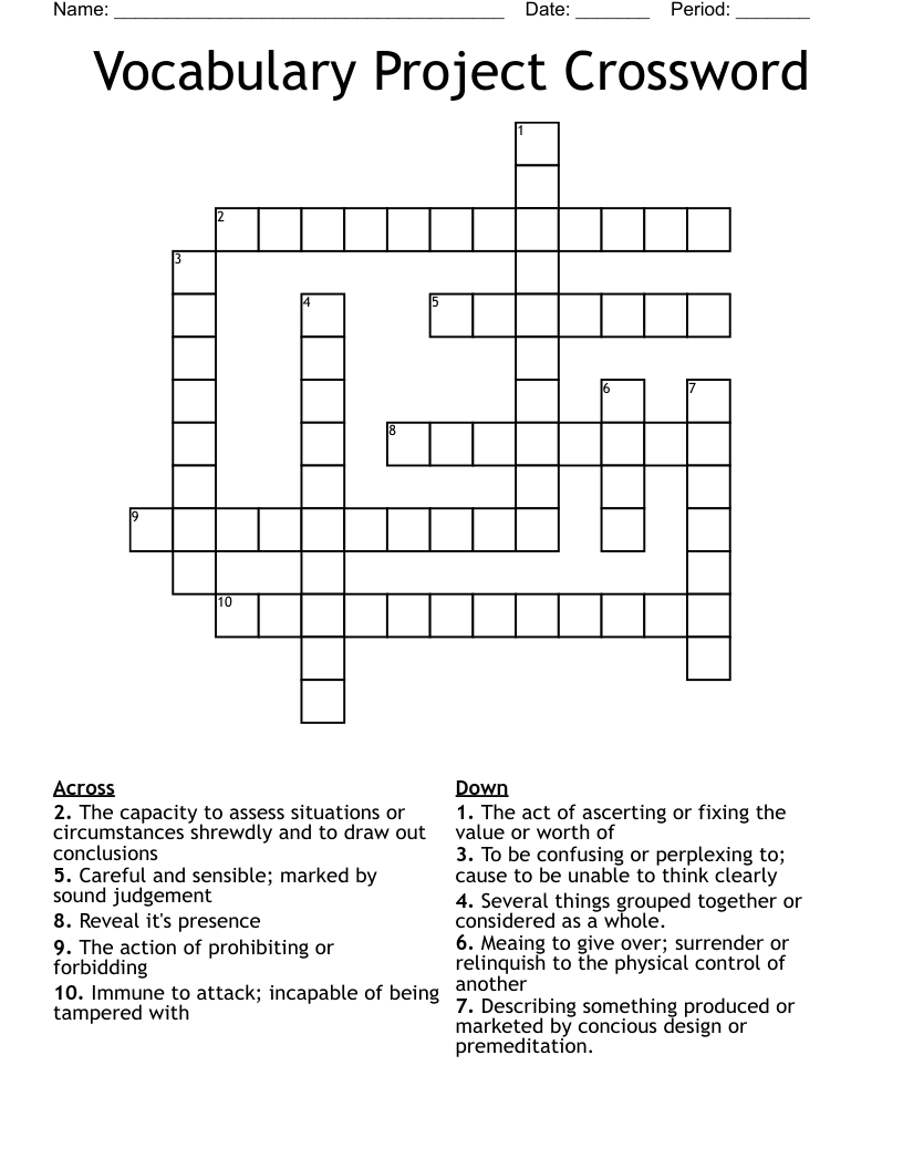 Vocabulary Project Crossword