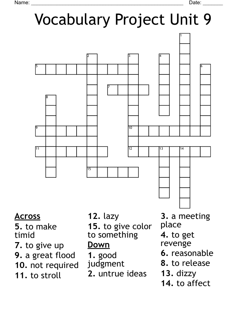 Vocabulary Project Unit 9 Crossword