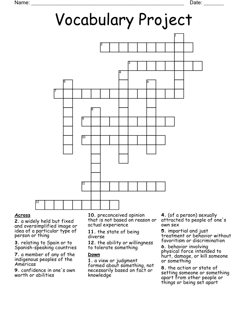 Vocabulary Project  Crossword