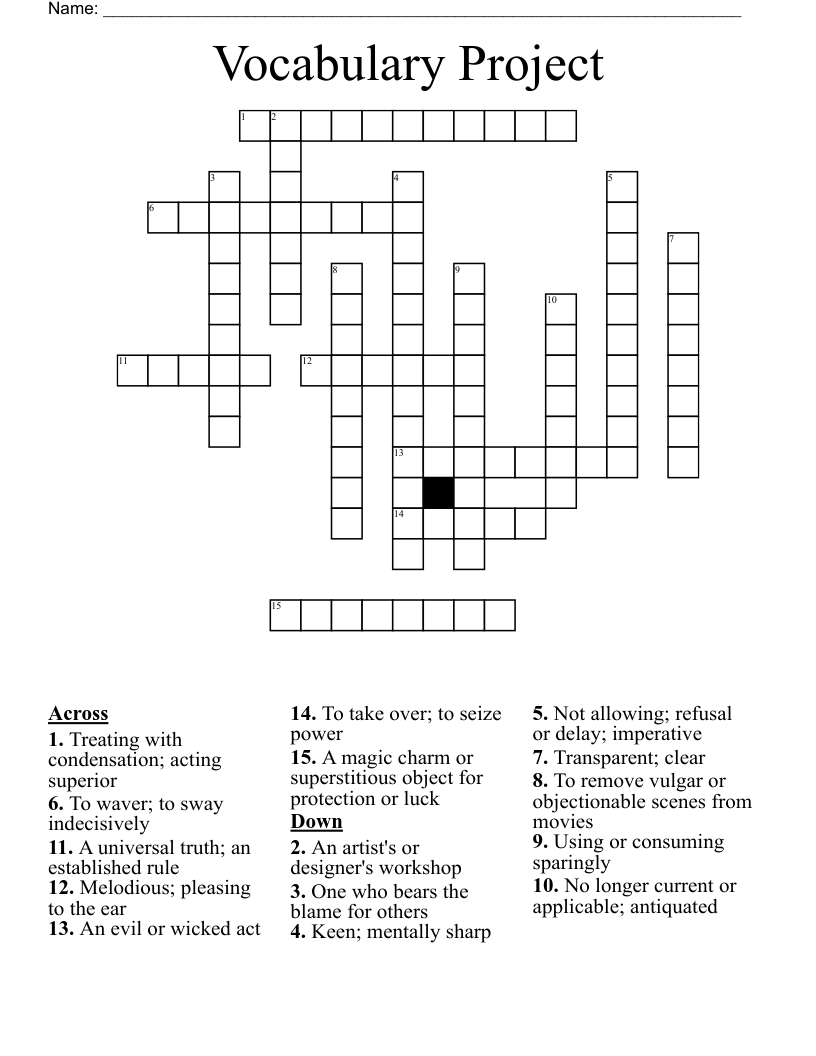 Vocabulary Project  Crossword