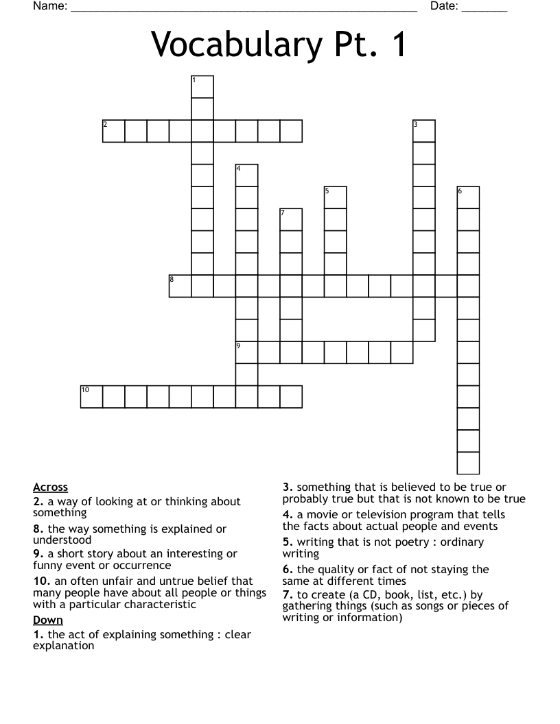 Vocabulary Pt. 1 Crossword