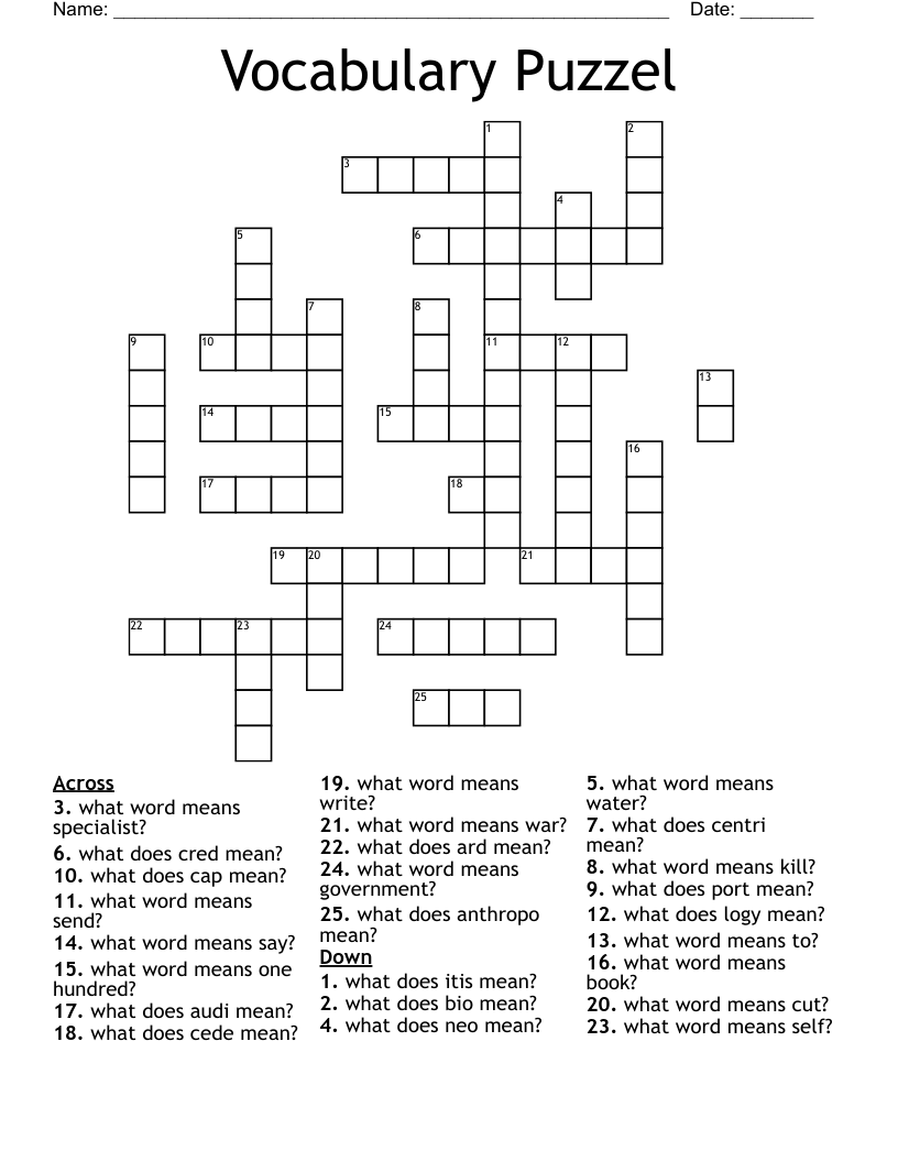 Vocabulary Puzzel Crossword