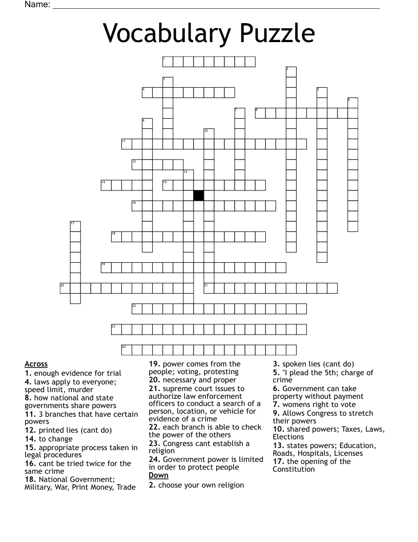 Vocabulary Puzzle Crossword