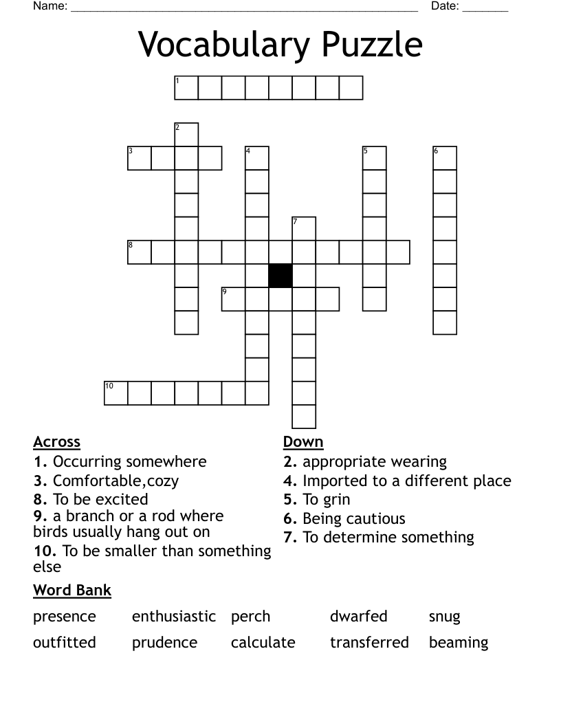 Vocabulary Puzzle Crossword