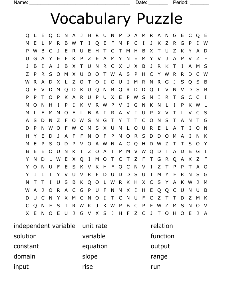 Vocabulary Puzzle Word Search
