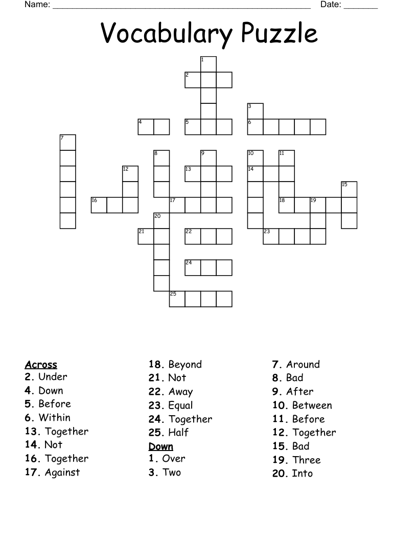 Vocabulary Puzzle Crossword